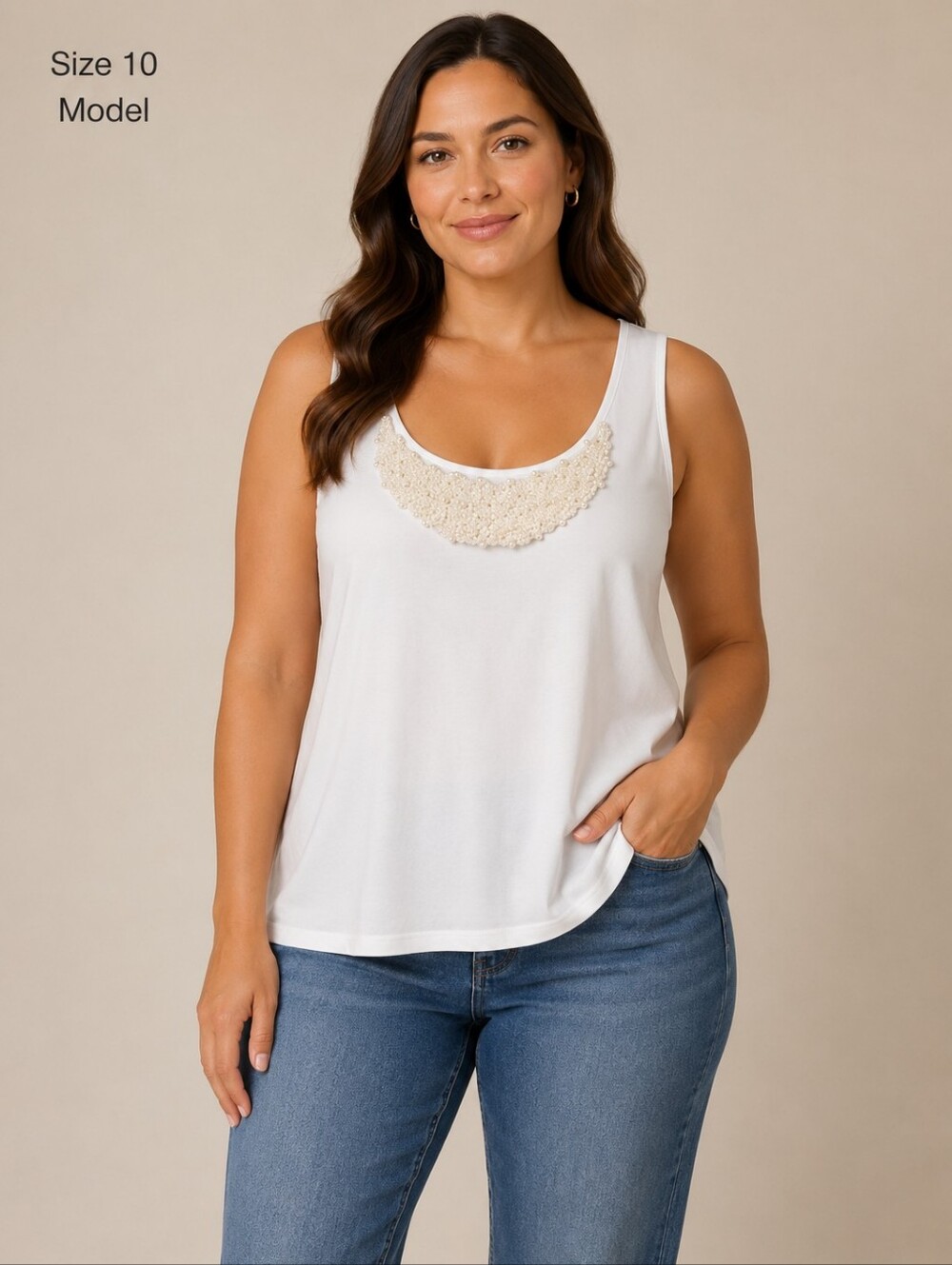Cato White Beaded Scoop Neck Tank Top Size 22/24W